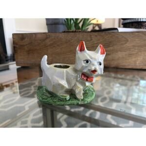 Vintage Geometric Lusterware Cat Planter, Pincushion, Japan, Kitten Figurine